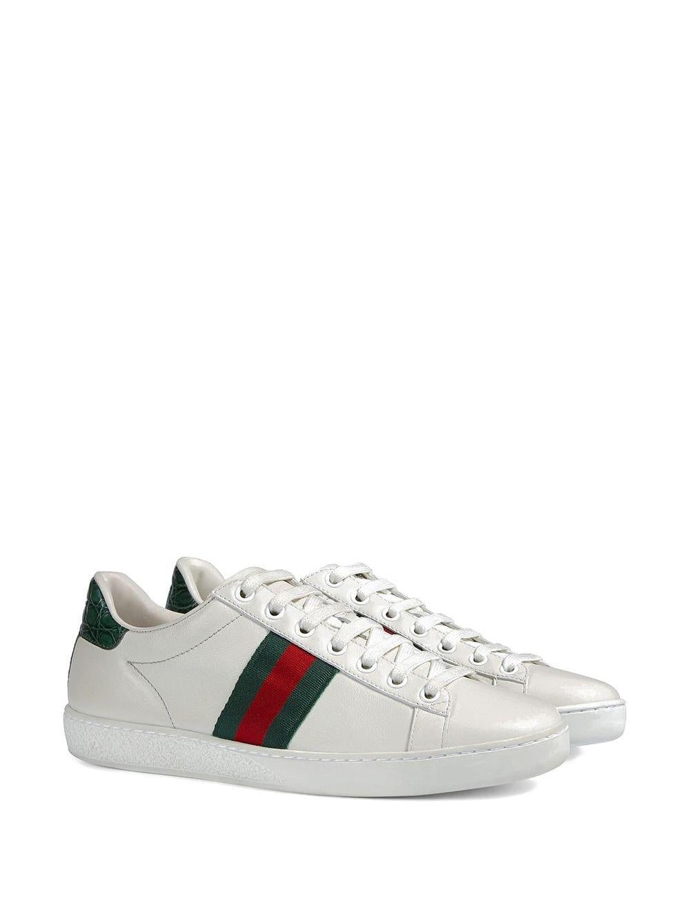Sneakers 'Ace' in pelle bianca e dettagli verdi 387993 A38309071 GUCCI