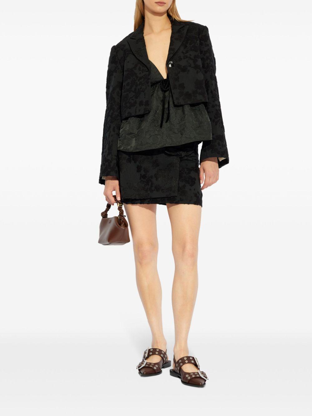 Floral-embroidered cropped blazer<BR/><BR/><BR/> F9274 099 GANNI