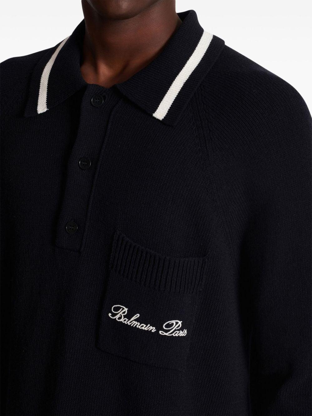 Logo-embroidered long-sleeved polo shirt<BR/><BR/><BR/> DH1GD040KF96 EER BALMAIN
