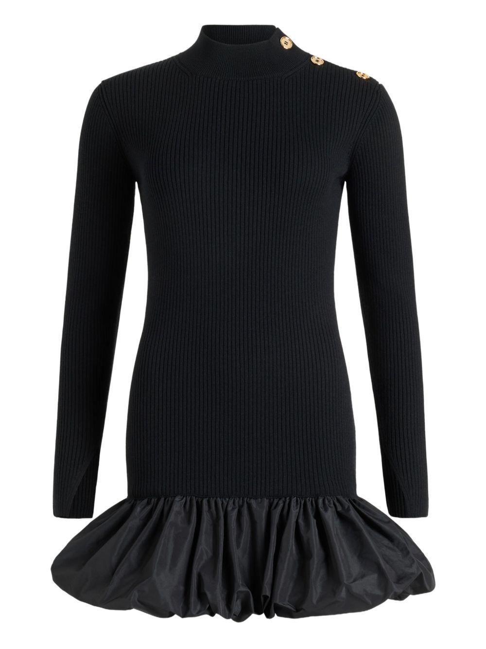 Ruffle hem ribbed mini dress in wool and faille KN2718040 999B PATOU