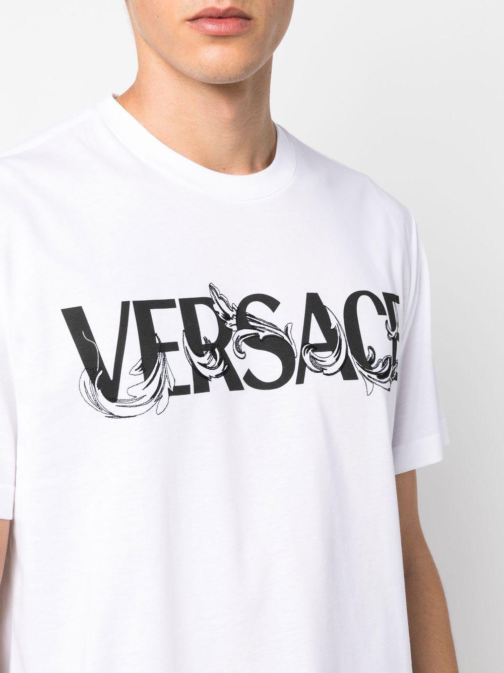 White logo-print short-sleeved T-shirt 1006974 1A049491W010 VERSACE