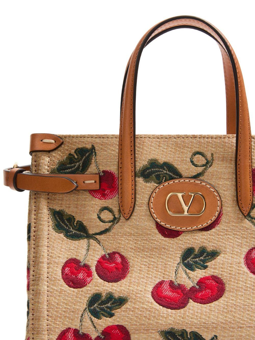 SMALL SHOPPING BAG IN JACQUARD RAFFIA WITH CHERRYFIC PATTERN 6W0B0R20MCZ R9F VALENTINO GARAVANI