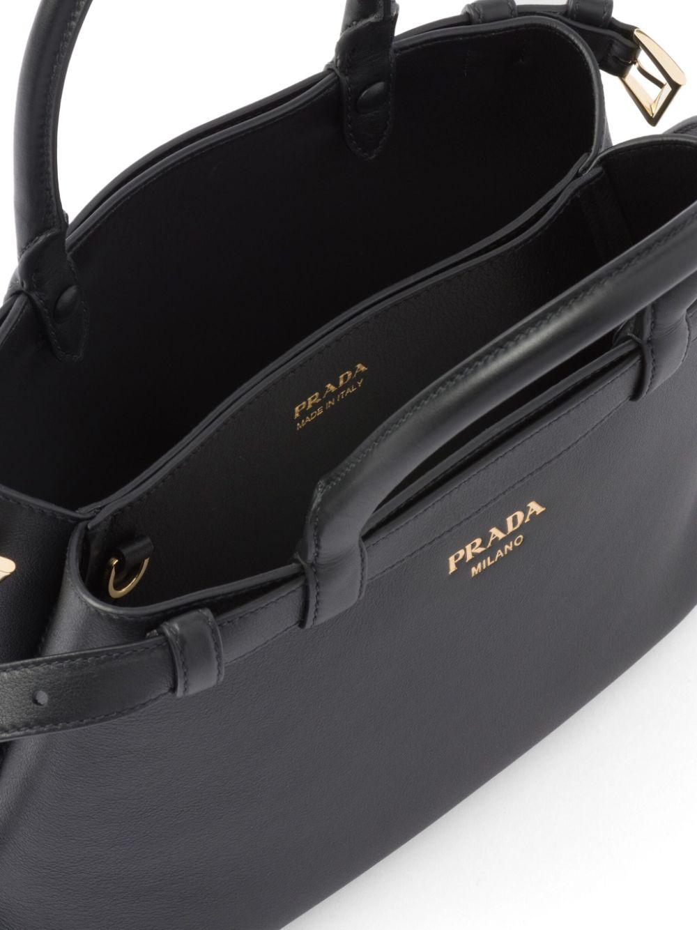 Logo-lettering leather tote bag<BR/><BR/><BR/> 1BA418 2CYSF0002 PRADA