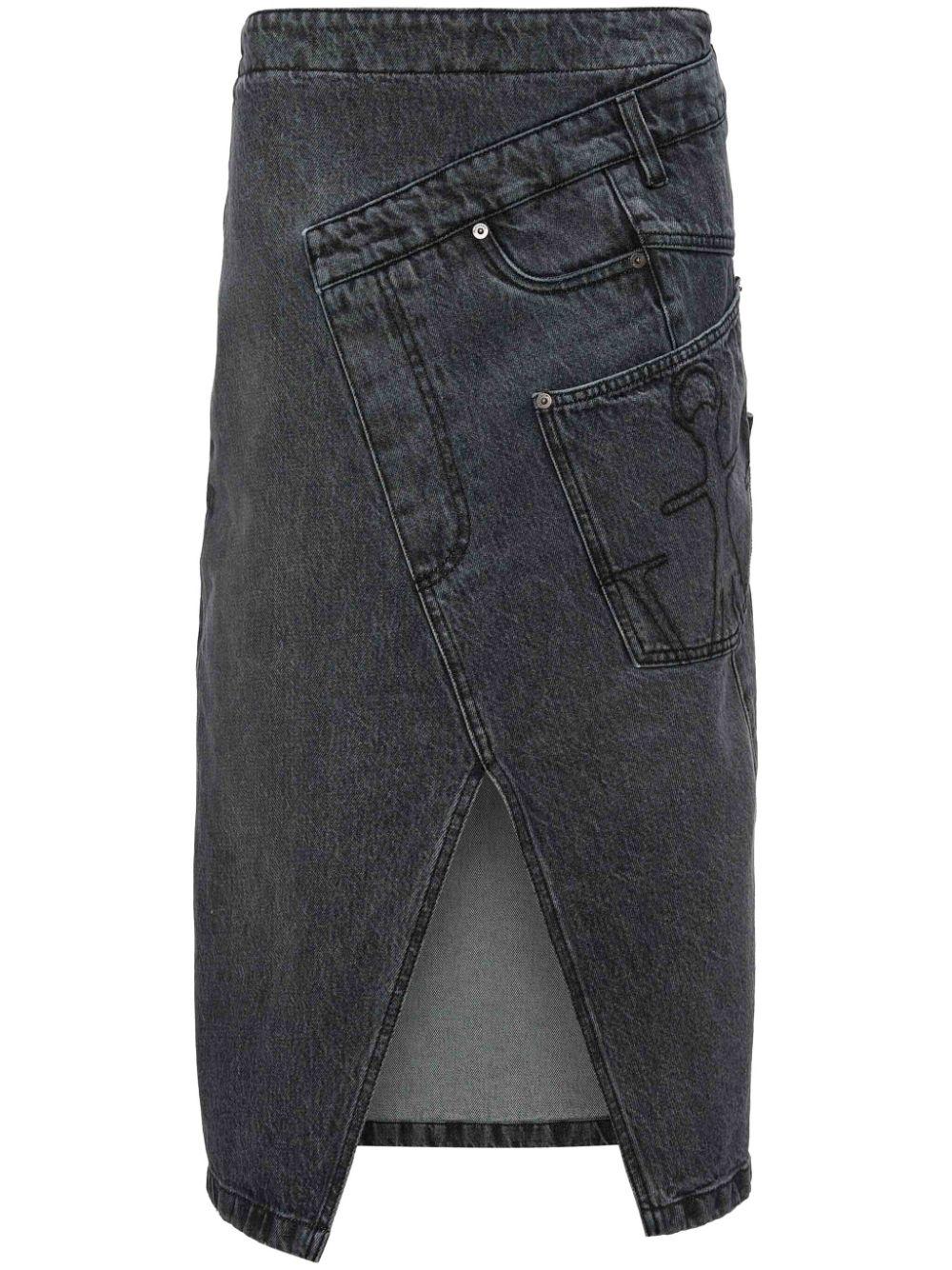 Twisted denim midi skirt<BR/><BR/><BR/> DK0023 PG1195929 JW ANDERSON