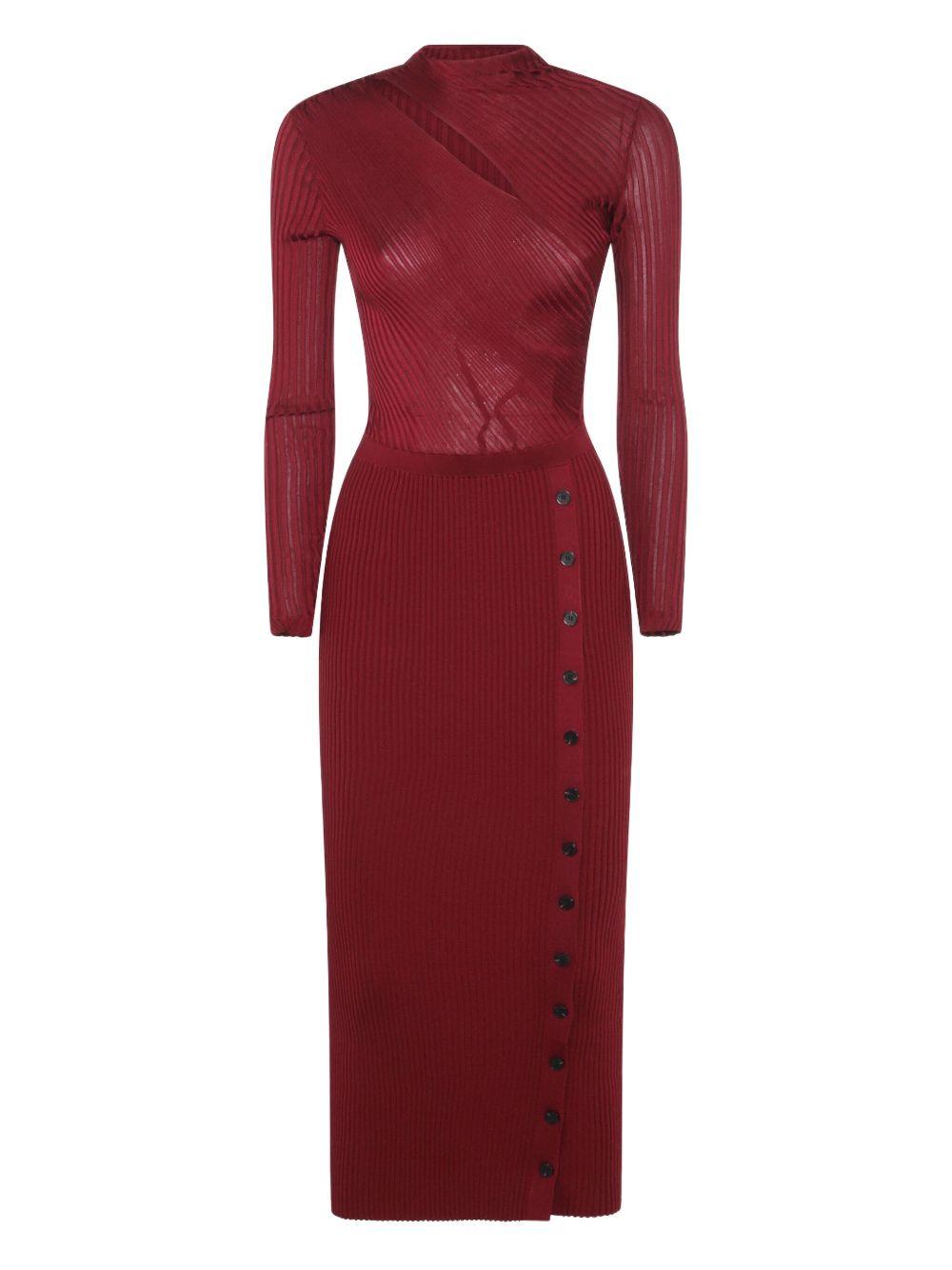 Burgundy cut out tib knit midi dress 080M BURGUNDY SELF-PORTRAIT
