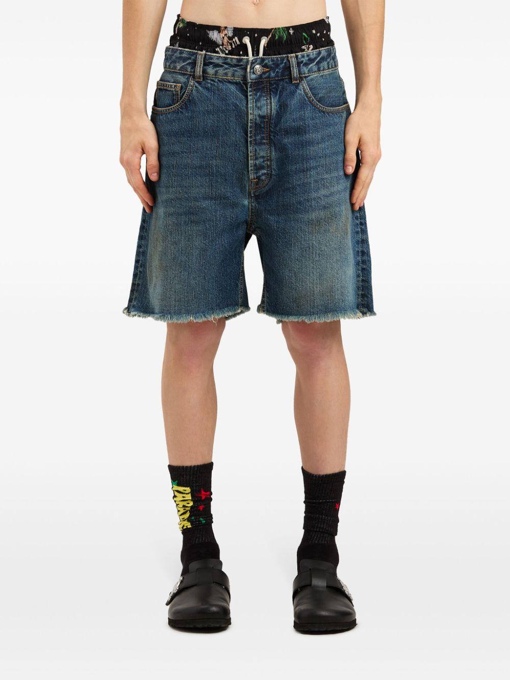 Logo-print denim shorts<BR/><BR/><BR/> PMYC003S25DEN003 4540 PALM ANGELS
