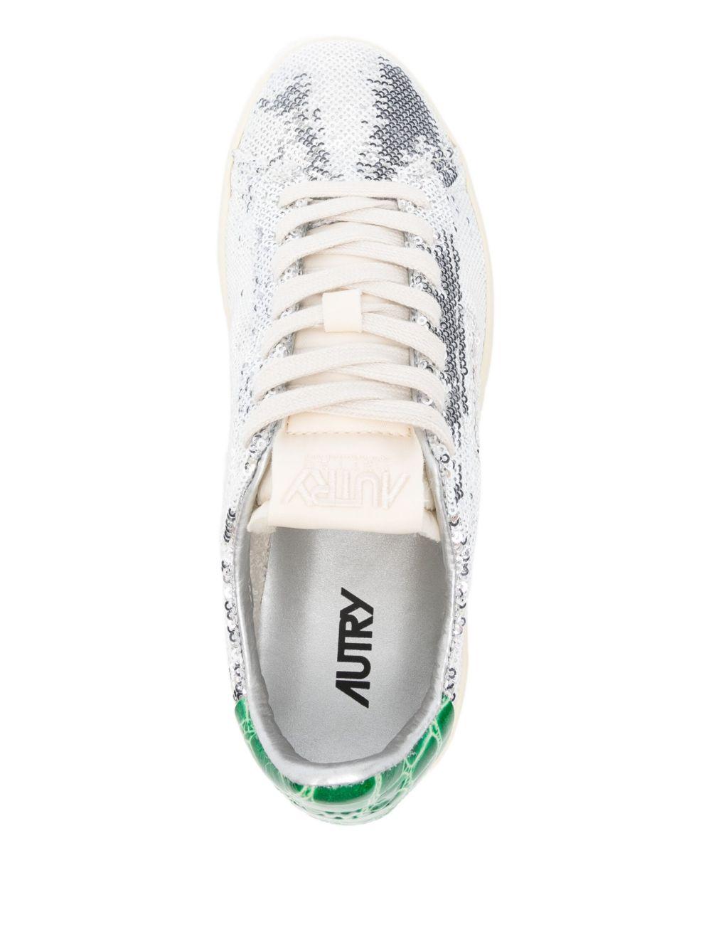 Autry Bloom collection<BR/>DALLAS LOW 'SPARKLING' SNEAKERS IN SILVER AND GREEN SEQUINS ADLW TI01PAILLET/CROSILVER/GRN AUTRY