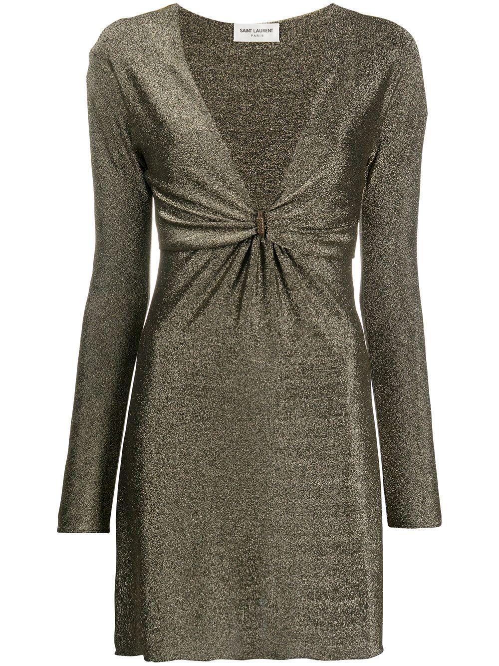 Gold-tone metallic plunging-neck dress 632415 YBYA21039 SAINT LAURENT