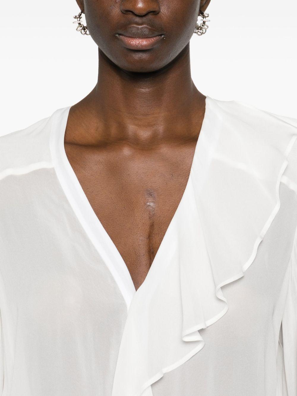 Ruffle-trim georgette blouse<BR/><BR/><BR/> 102964 A1JZZ09 PINKO