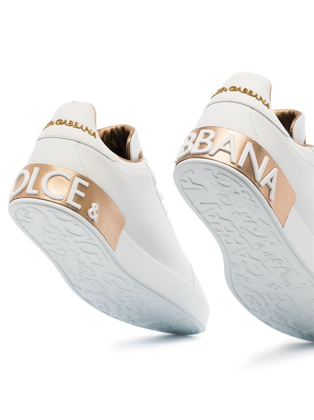 White/gold-tone calf leather Portofino leather logo-patch sneakers CK1544 AX6158L315 DOLCE & GABBANA