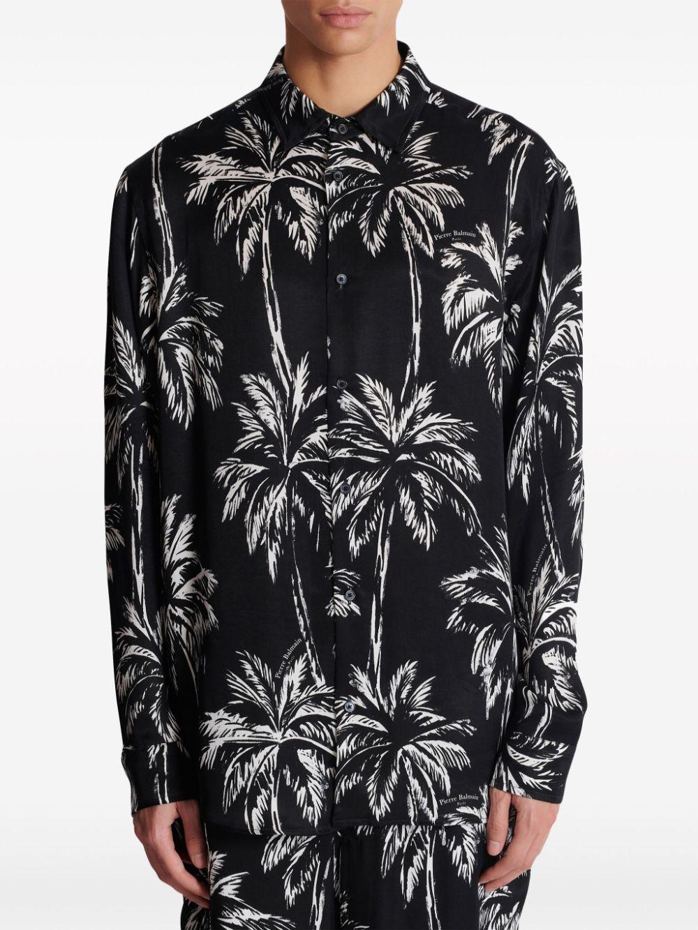 Palm tree-print satin shirt<BR/><BR/><BR/> DH1HS184VF43 EAB BALMAIN