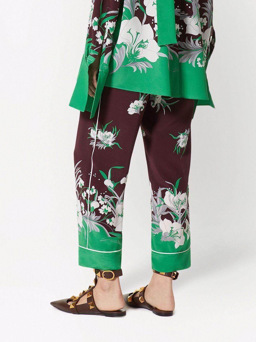 Brown/green silk floral pattern palazzo trousers XB0RB4T2775 PNG VALENTINO GARAVANI
