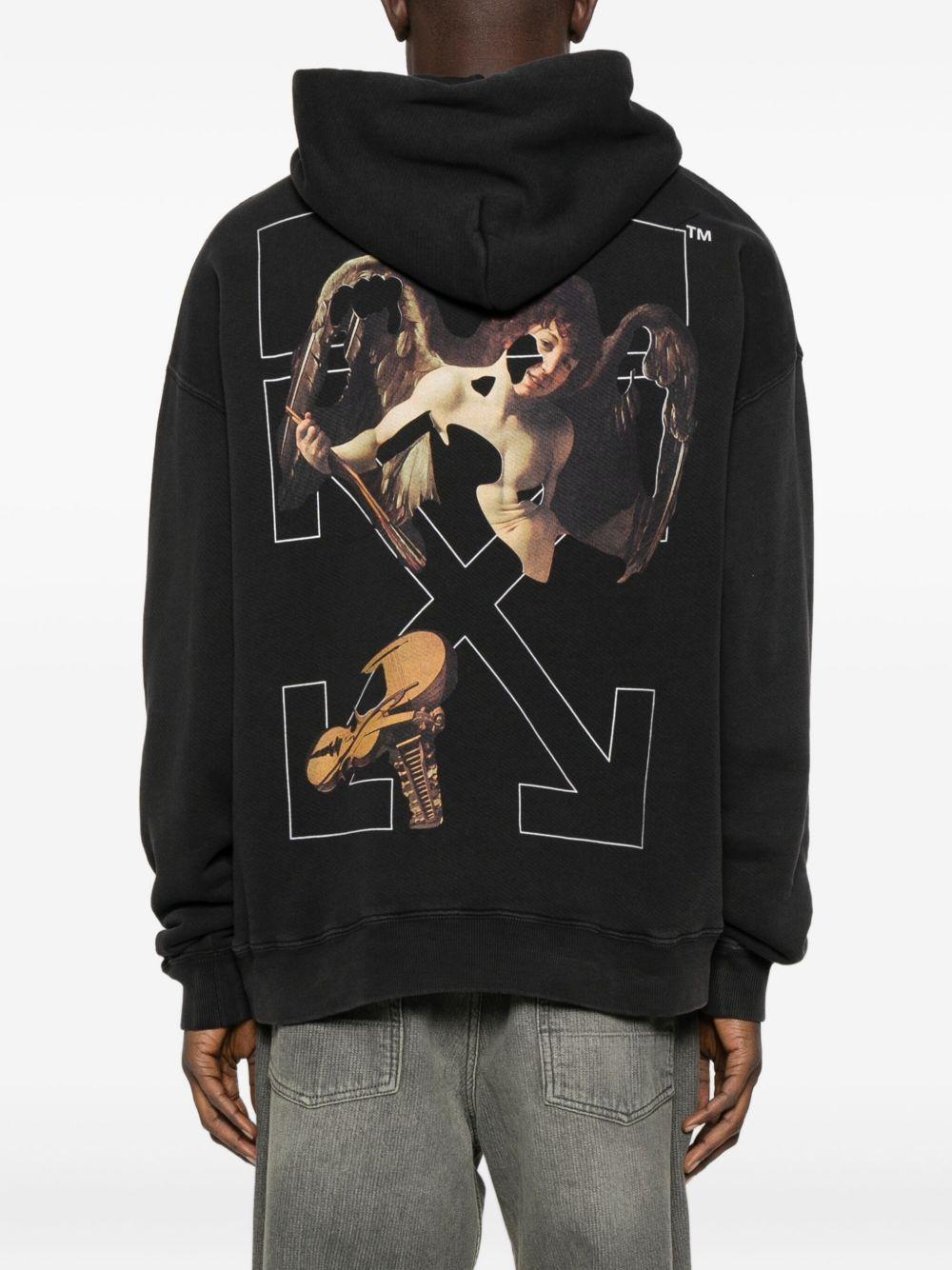 Hoodie with Caravaggio print on the front and back OMBB085F25FLE011 1301 OFF-WHITE