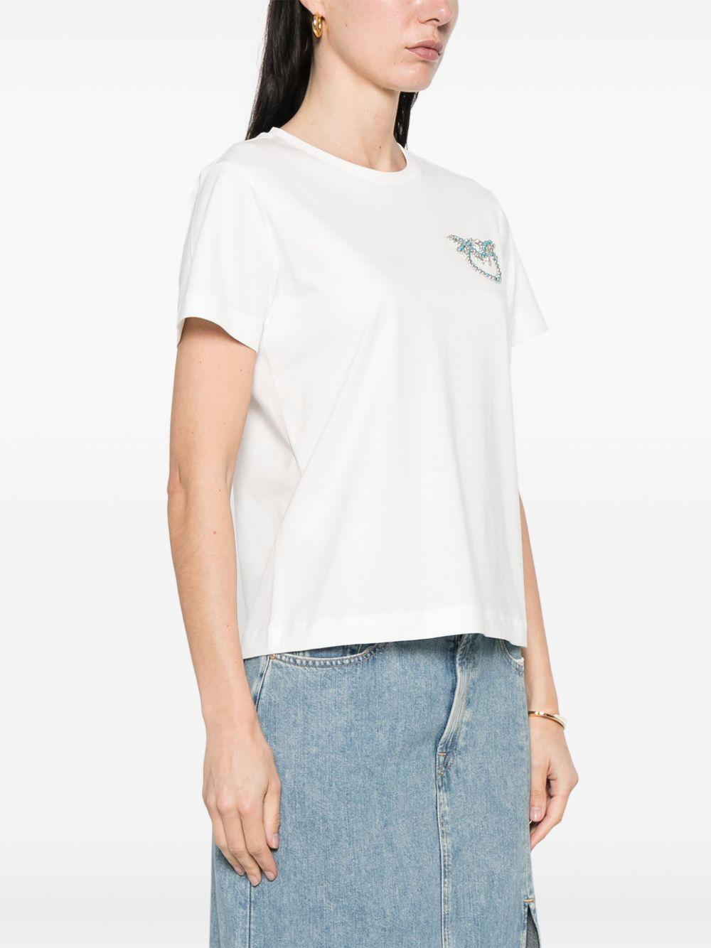 Short-sleeved T-shirt with bejewelled Love Birds embroidery 103320 A2G7Z05 PINKO