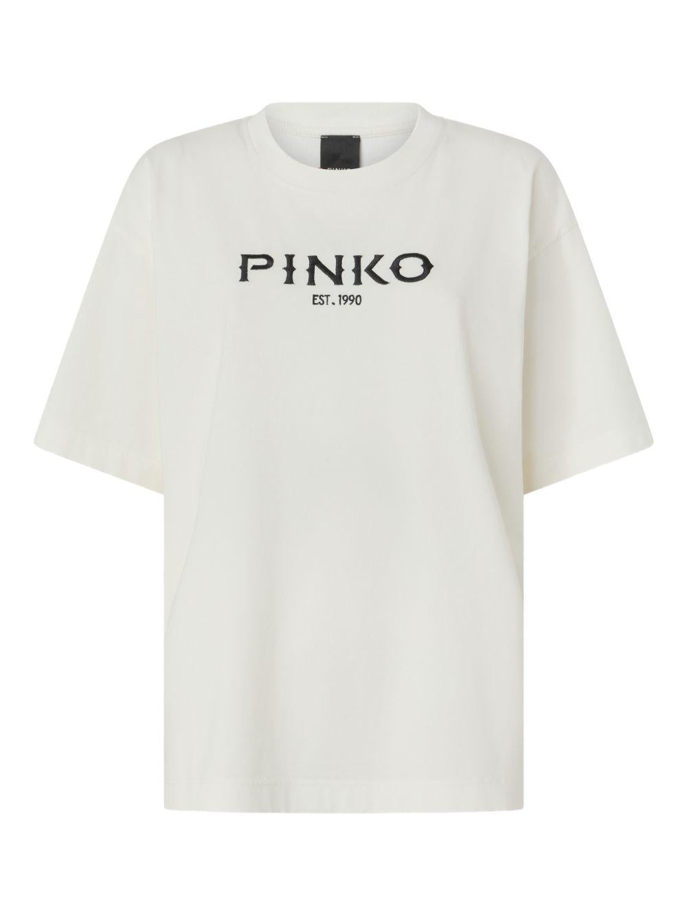 COTTON T-SHIRT WITH LOGO PRINT 106872 A3B3Z05 PINKO