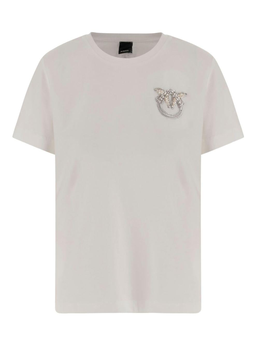 T-shirt with crystal-embroidered Love Birds logo 103320 A2RNZ05 PINKO