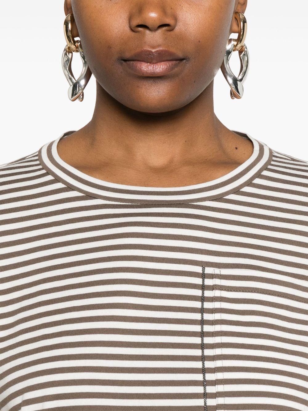 Striped cotton jersey T-shirt with shiny pocket detaiL ML929HA820 C004 BRUNELLO CUCINELLI
