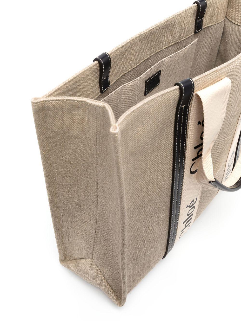 Large Woody linen tote bag CHC22AS382I26 91J CHLOÉ