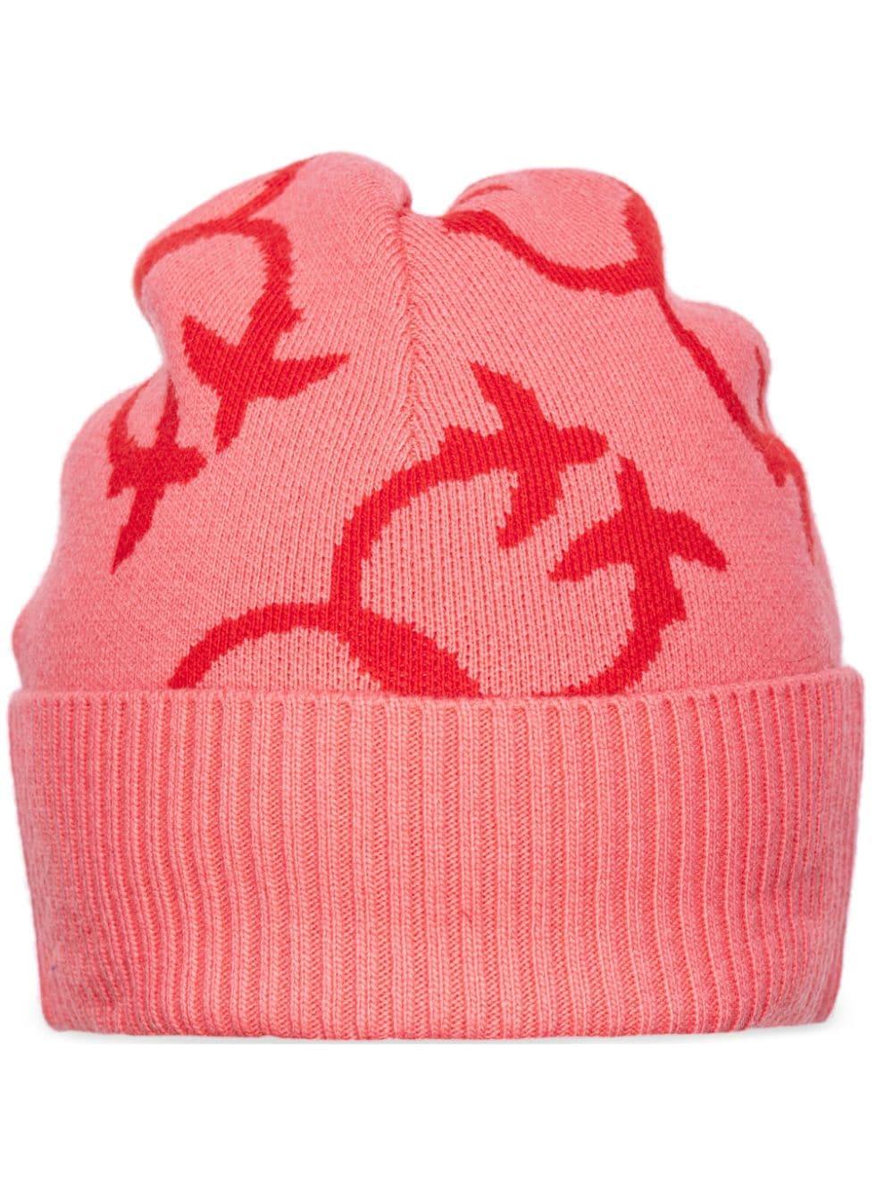 Logo-jacquard beanie hat<BR/><BR/> 101503 A21SNR1 PINKO