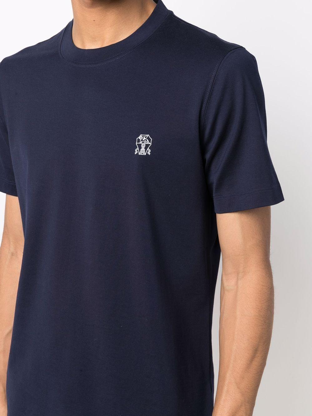 Dark blue cotton logo-print crewneck T-shirt M0T618440 CU669 BRUNELLO CUCINELLI
