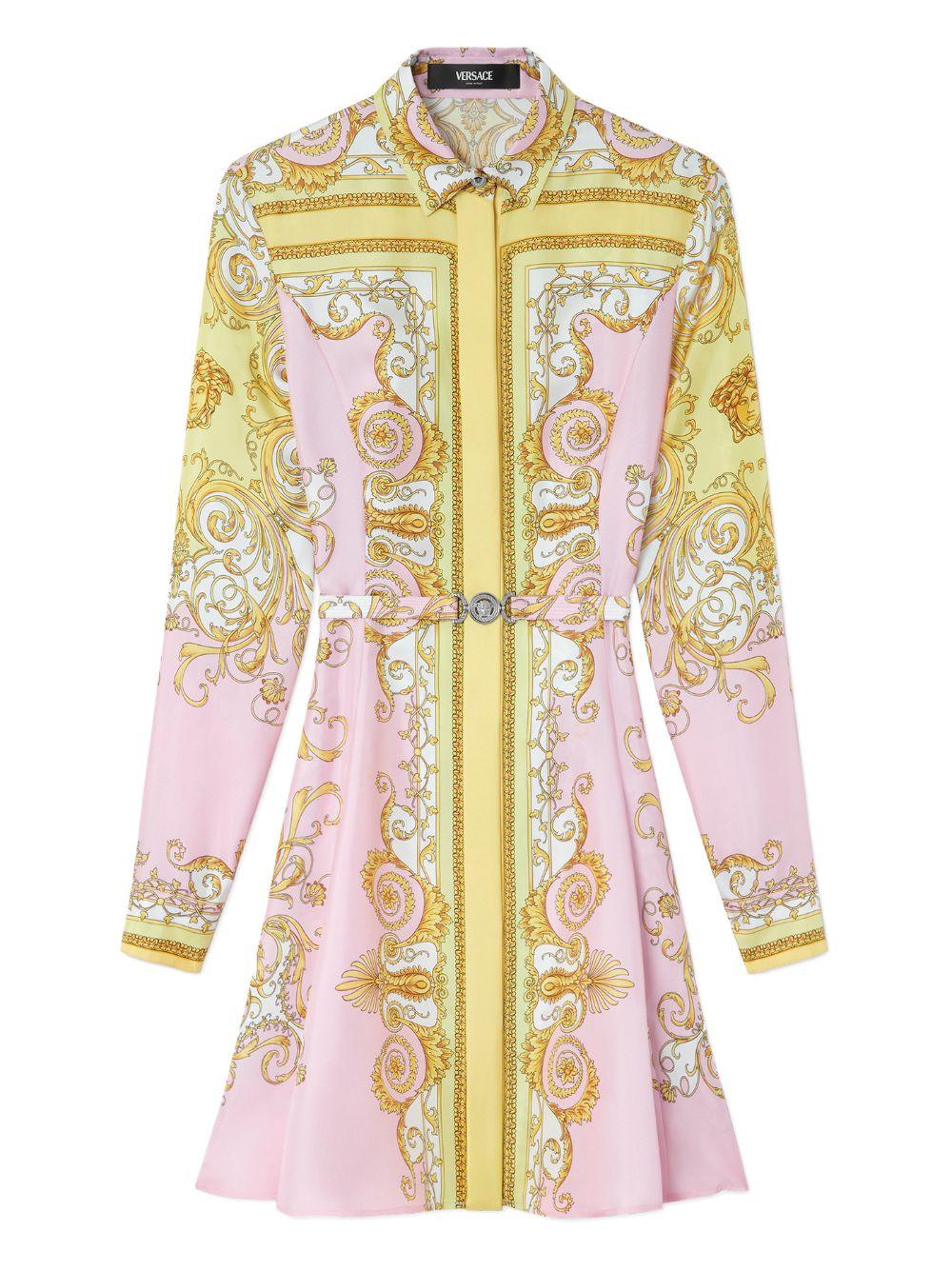 Printed Silk Twill Mini Shirt Dress 1018933 1A171655Y590 VERSACE