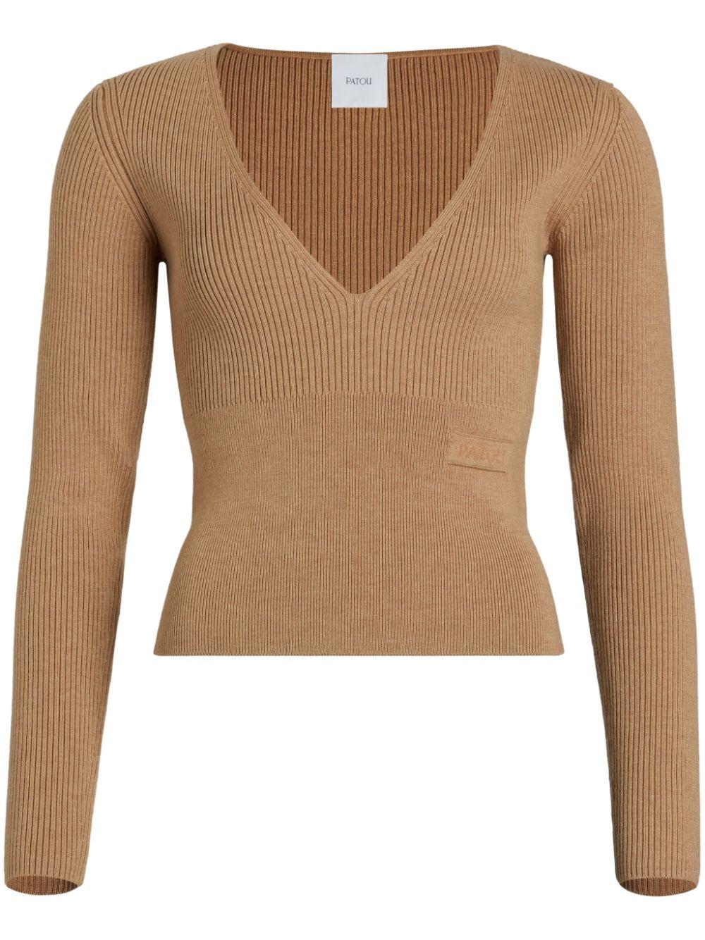 V-neck ribbed sweater<BR/><BR/><BR/> KN1878009 109B PATOU