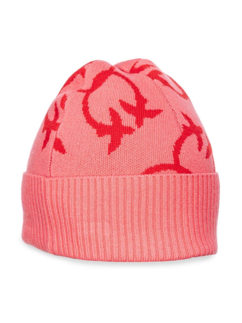 Logo-jacquard beanie hat<BR/><BR/> 101503 A21SNR1 PINKO