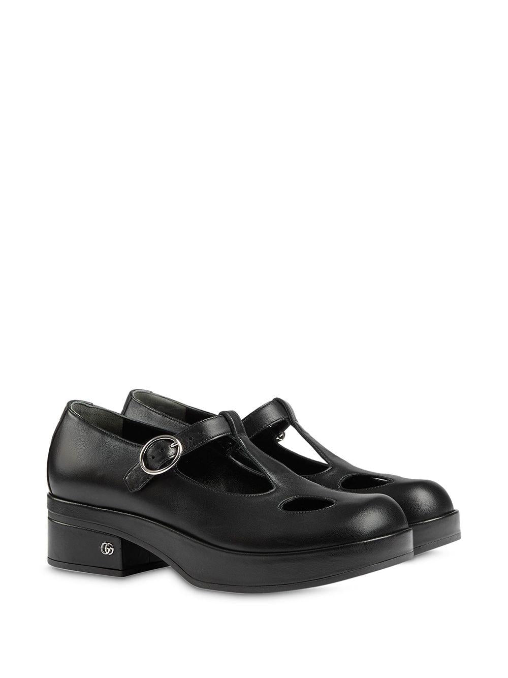 Mary Janes in pelle colore nero con tacco scultura 635673 BKO001000 GUCCI