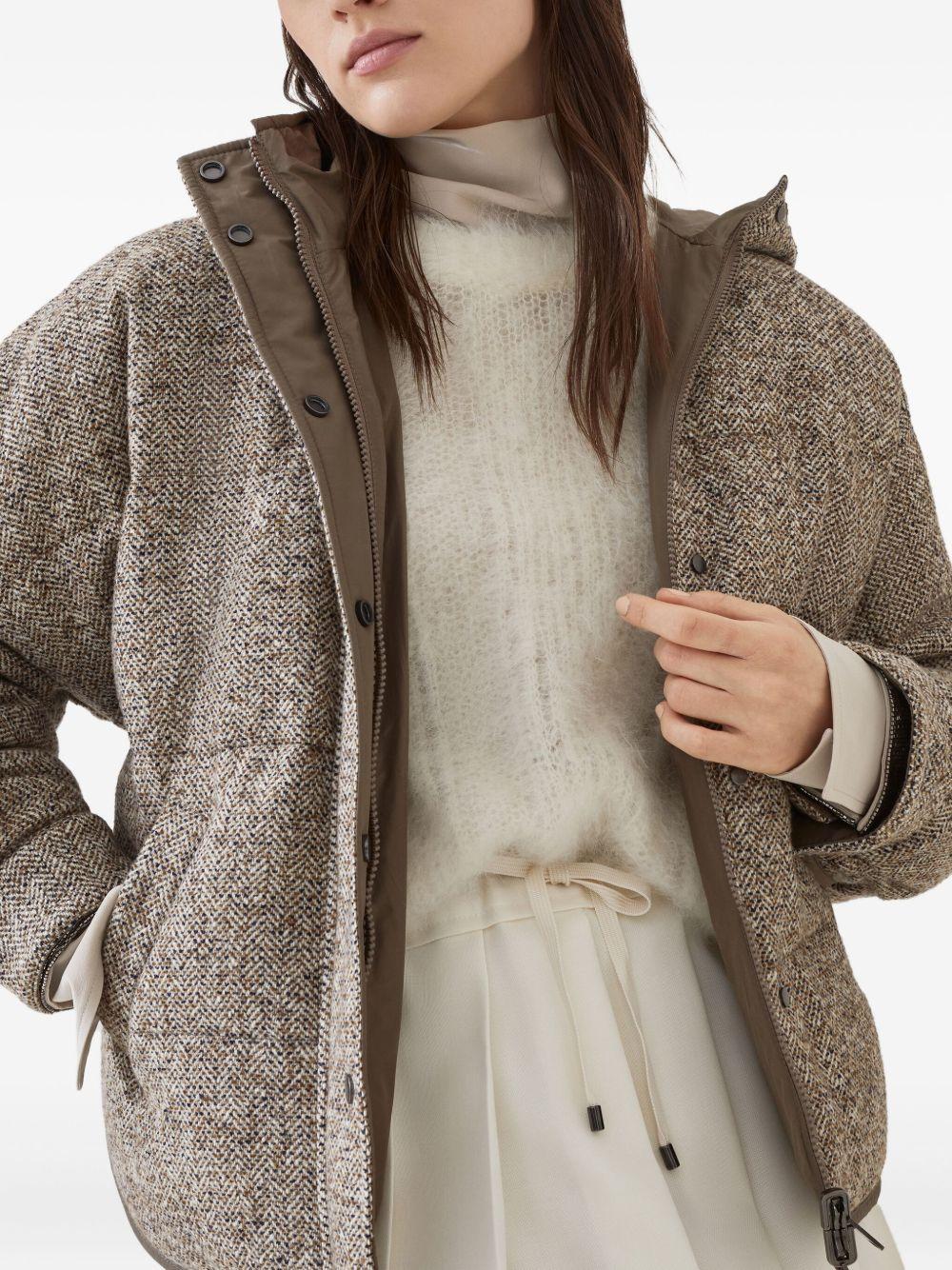 Flecked virgin wool and silk chevron hooded down jacket MG5307729 C6286 BRUNELLO CUCINELLI
