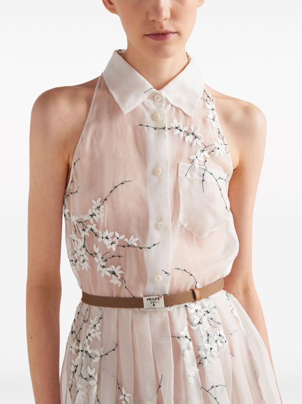 Floral-embroidered silk midi dress<BR/><BR/><BR/> P3L88R 14KFF0009 PRADA