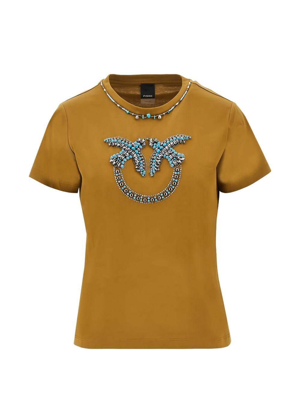 T-shirt with Love Birds jewel maxi embroidery 107094 A3C7LE2 PINKO