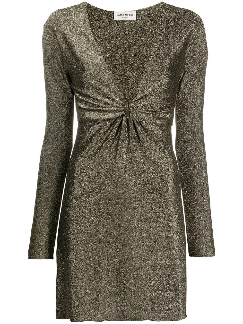 Gold-tone metallic plunging-neck dress 632415 YBYA21039 SAINT LAURENT
