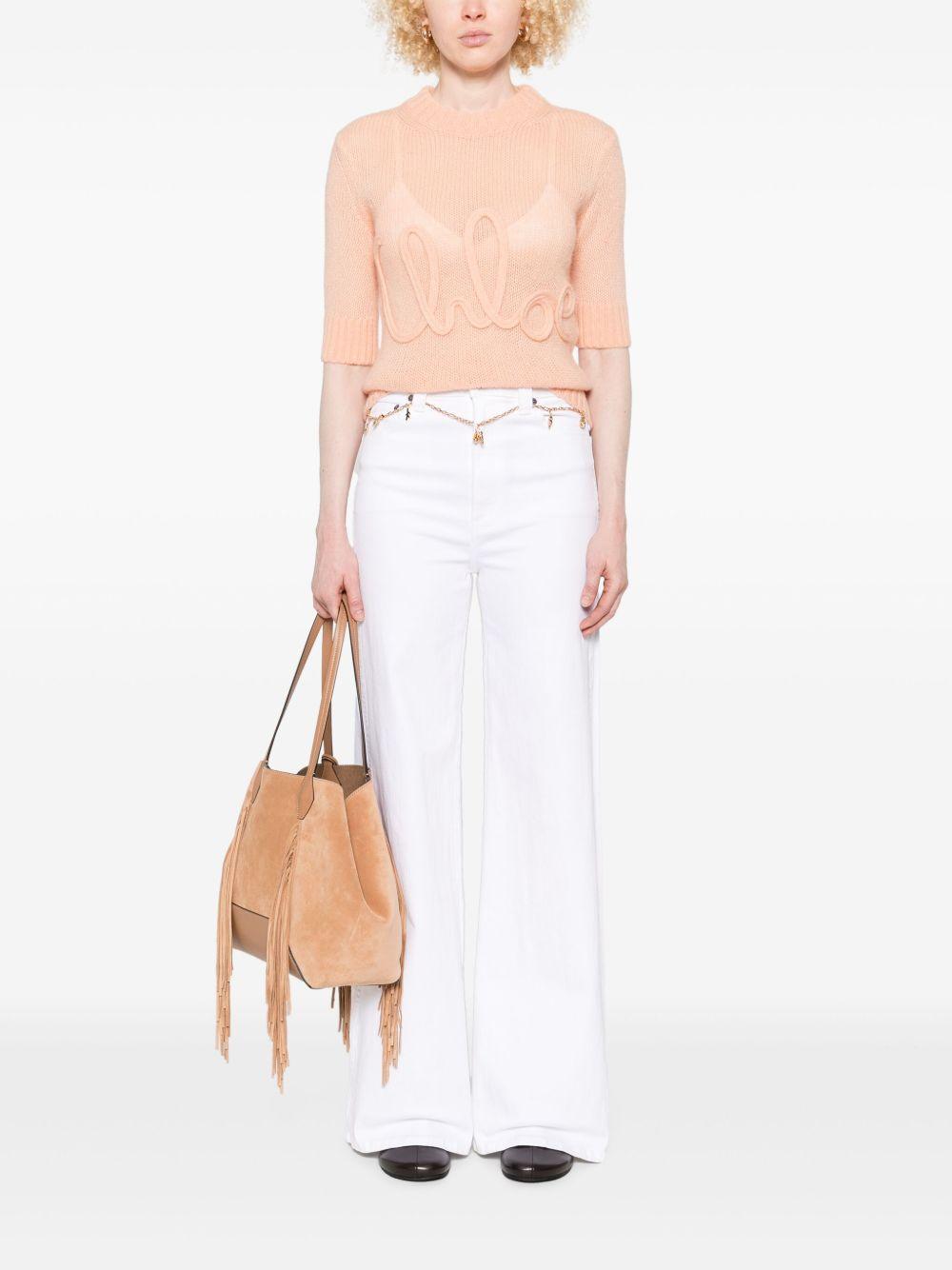 Elbow-sleeve logo sweater in alpaca wool & silk knit CH25UMP26740 81L CHLOÉ