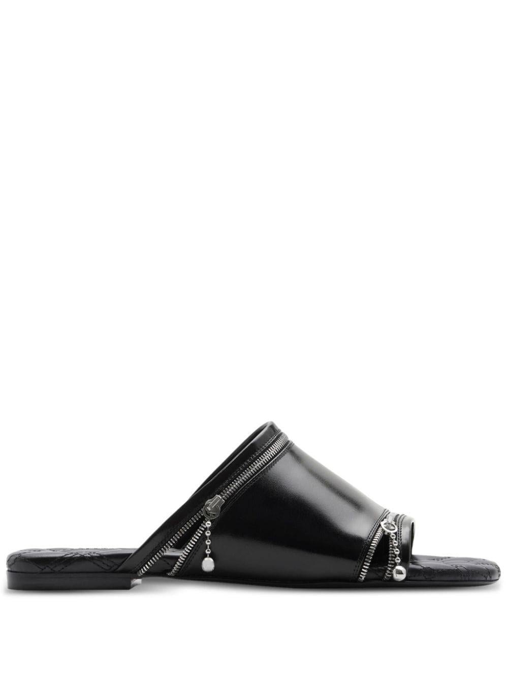 Decorative-zip flat leather sandals<BR/><BR/><BR/> 8080270 A1189 BURBERRY