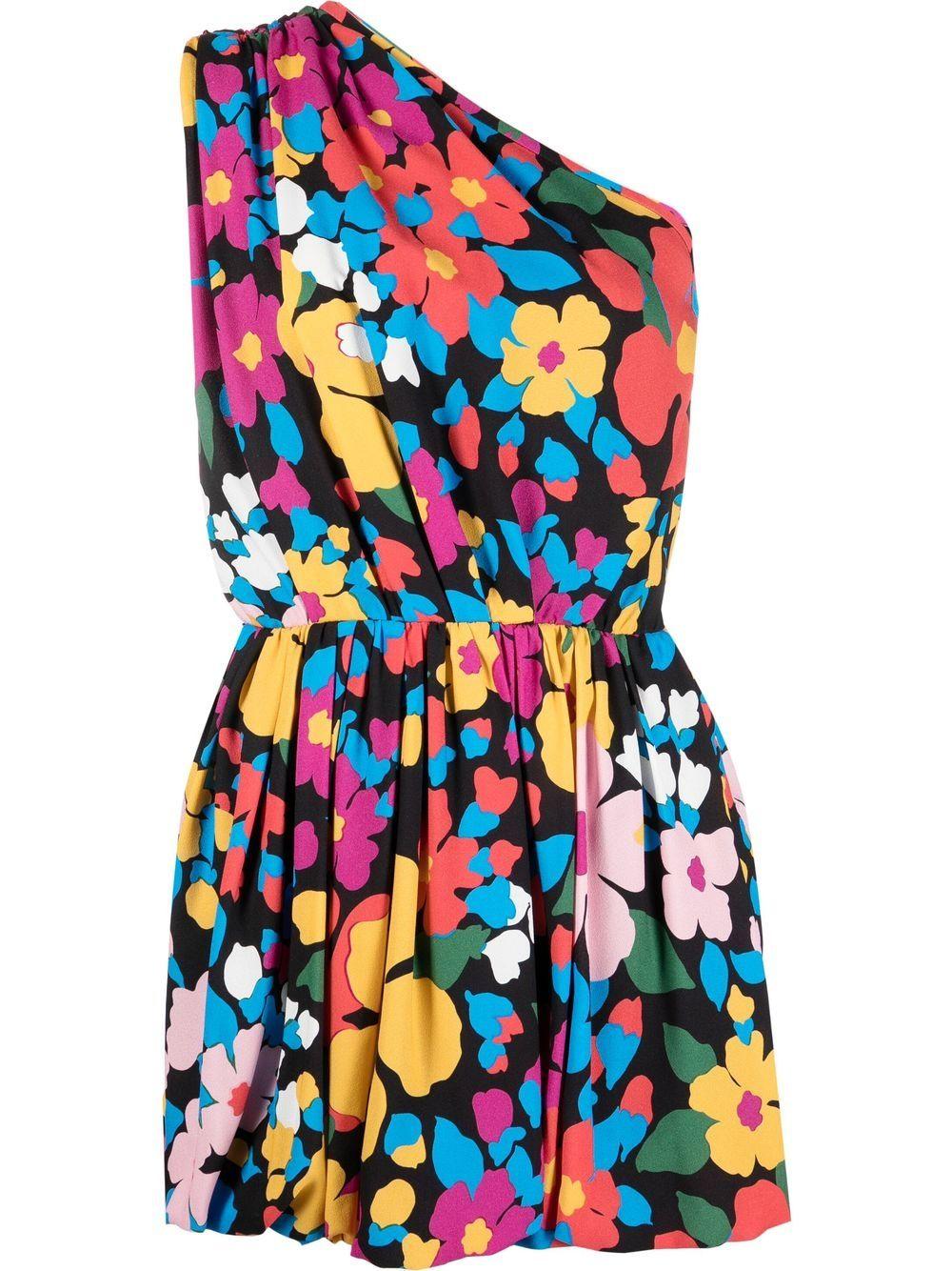 Multicolour floral-print one-shoulder mini dress 692924Y3E65 8490 SAINT LAURENT