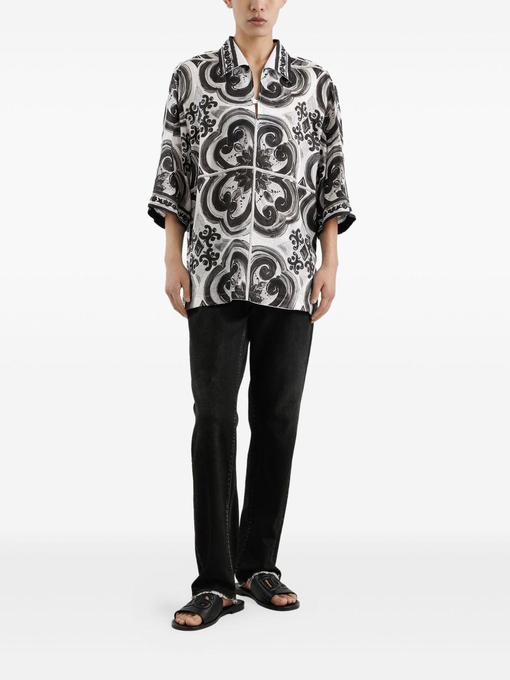 Majolica-print hawaii linen shirt G5GJ8T FP4M8IU3TN DOLCE & GABBANA