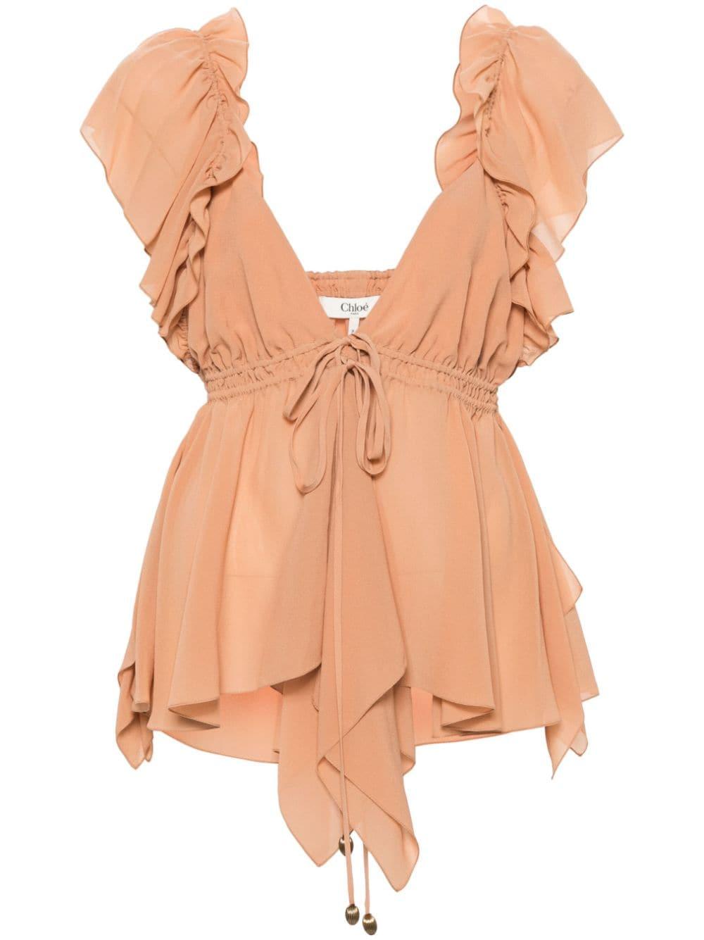 Ruffled trim plunging top CH24AHT41002 26W CHLOÉ