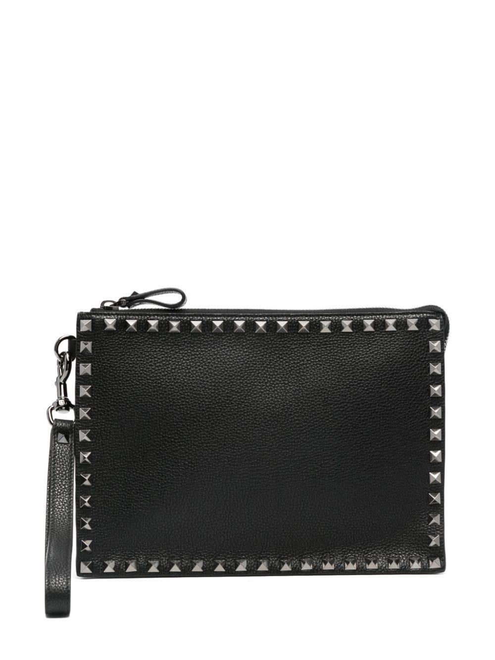Rockstud leather clutch bag<BR/><BR/><BR/> 4Y2P0U47BVR 0NO VALENTINO GARAVANI