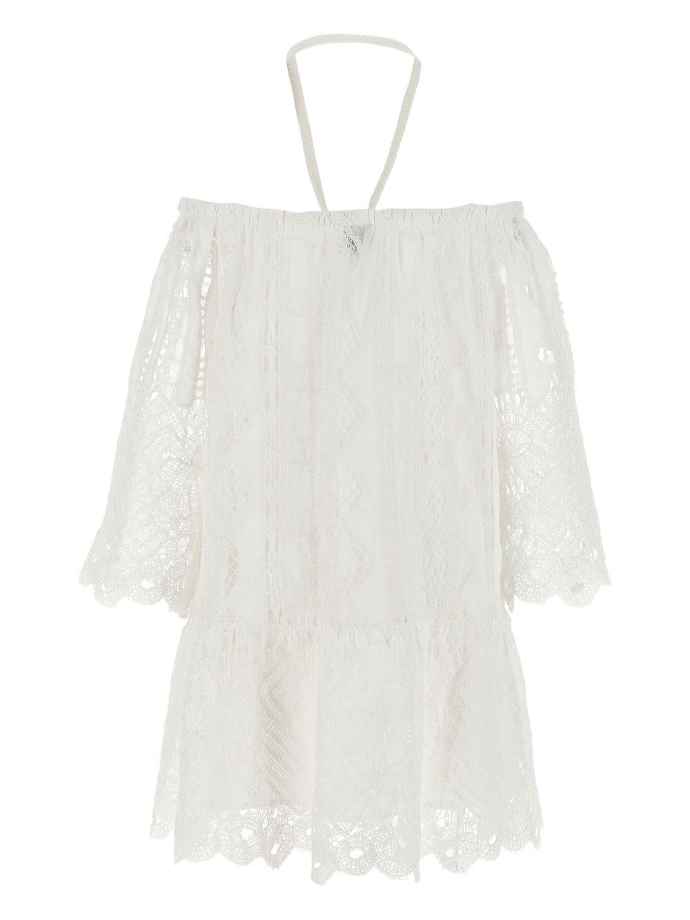 Evergreen off-the-shoulder lace dress<BR/><BR/> 104797 A2G9Z05 PINKO