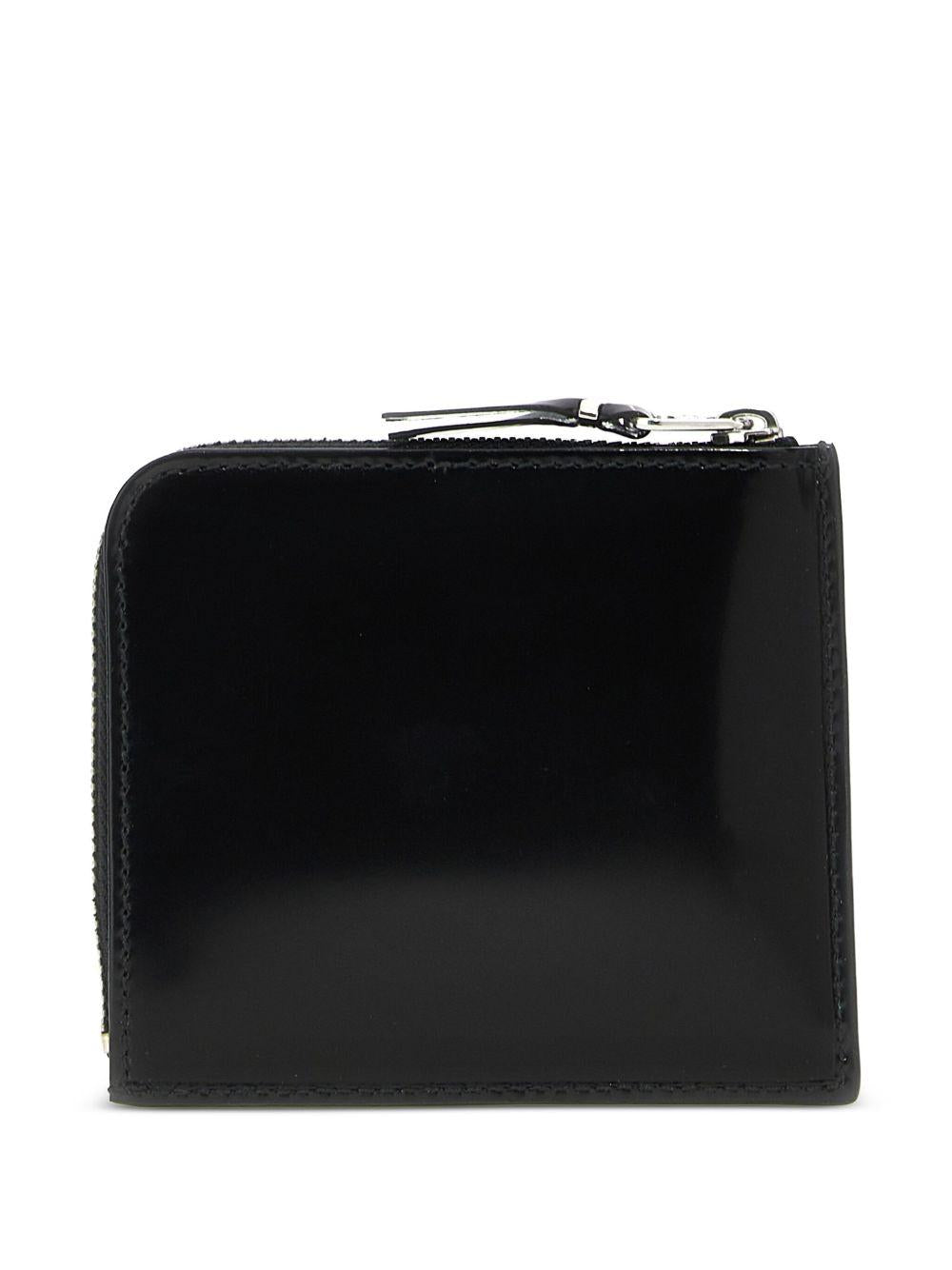 Black leather glossy half-zip wallet SA3100MI SILVER COMME des GARÇONS WALLET