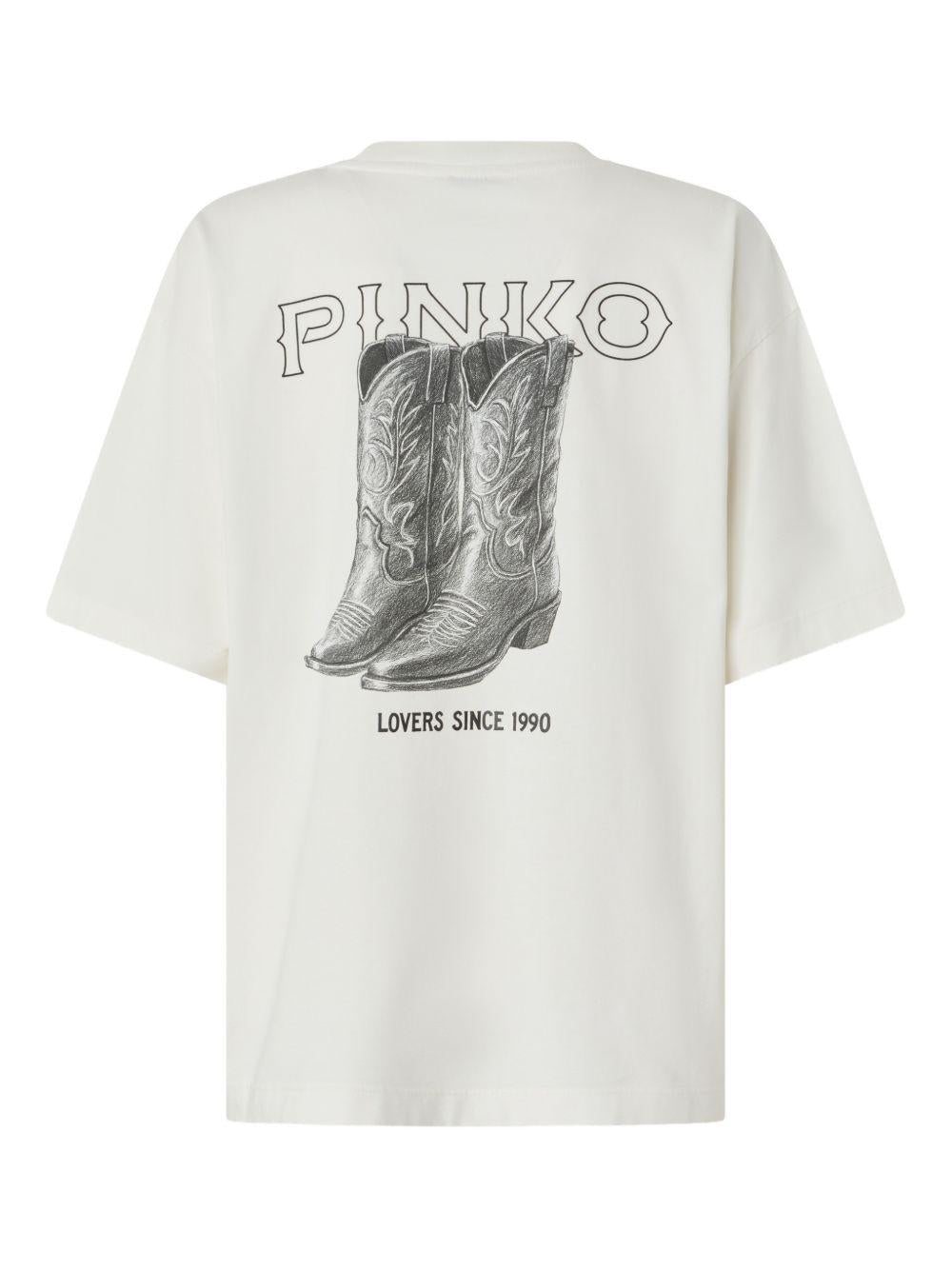 COTTON T-SHIRT WITH LOGO PRINT 106872 A3B3Z05 PINKO