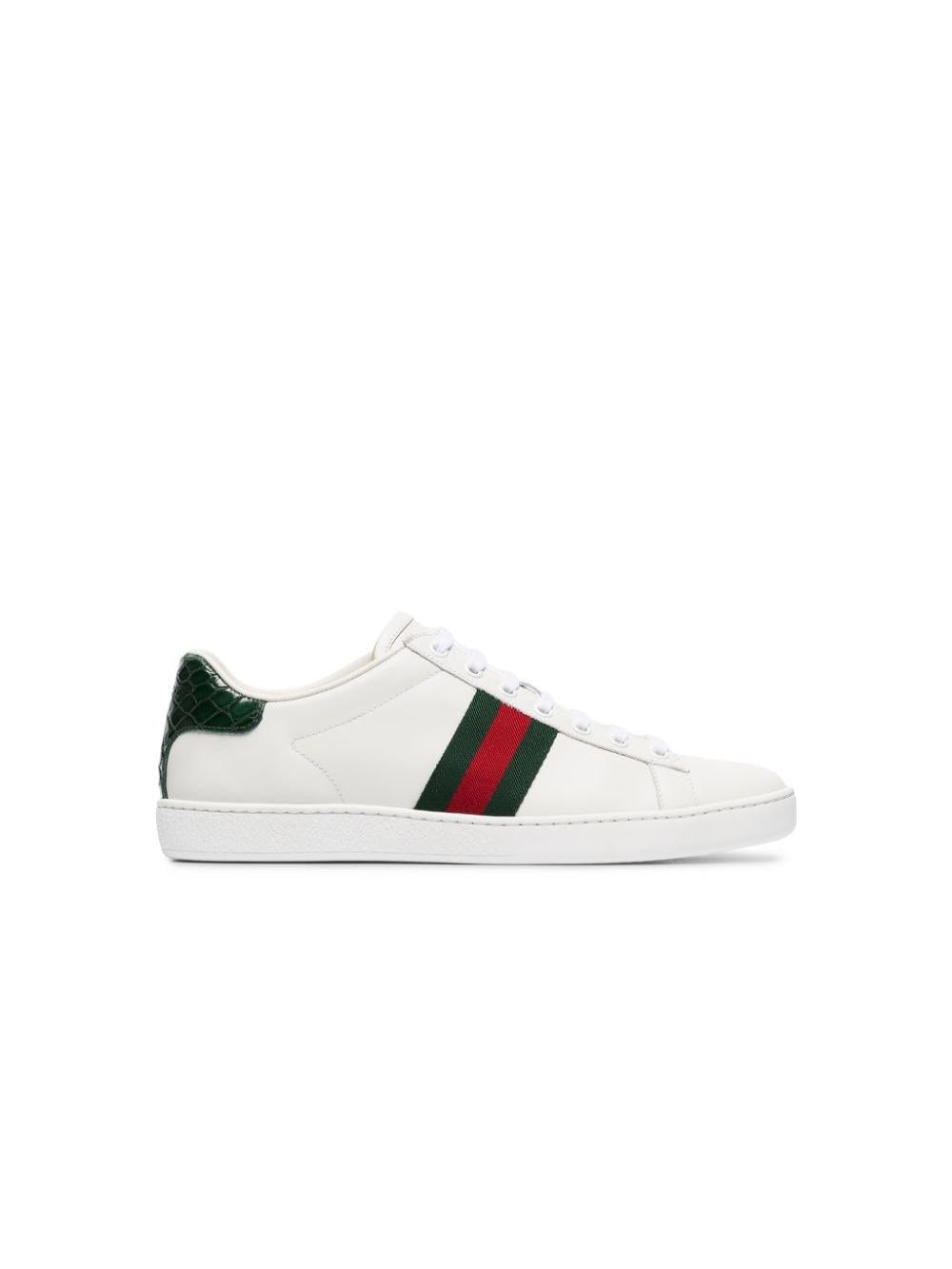 Sneakers 'Ace' in pelle bianca e dettagli verdi 387993 A38309071 GUCCI