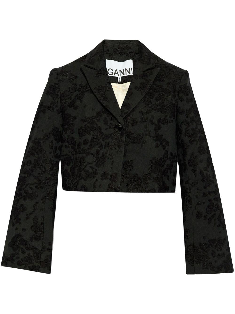 Floral-embroidered cropped blazer<BR/><BR/><BR/> F9274 099 GANNI