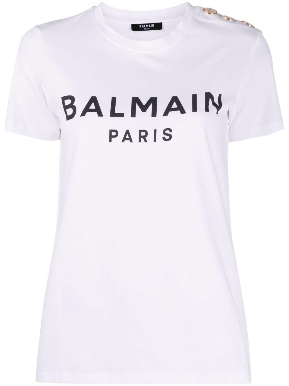 Button-embellished logo-print T-shirt BF1EF005BB02 GAB BALMAIN