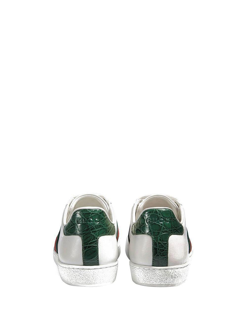 Sneakers 'Ace' in pelle bianca e dettagli verdi 387993 A38309071 GUCCI