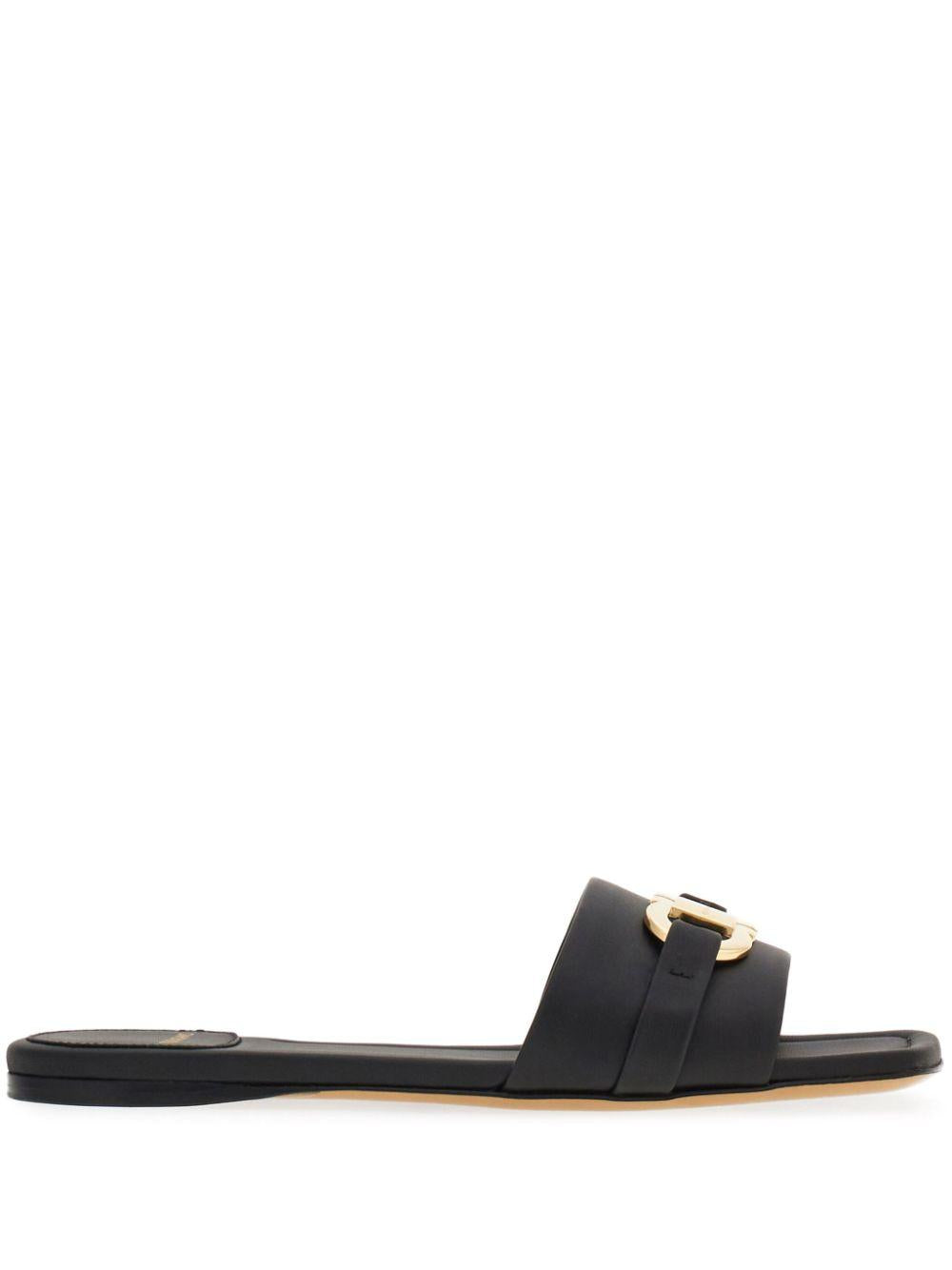 Gancini-plaque leather slides<BR/><BR/><BR/> LEAH 769636NERO FERRAGAMO