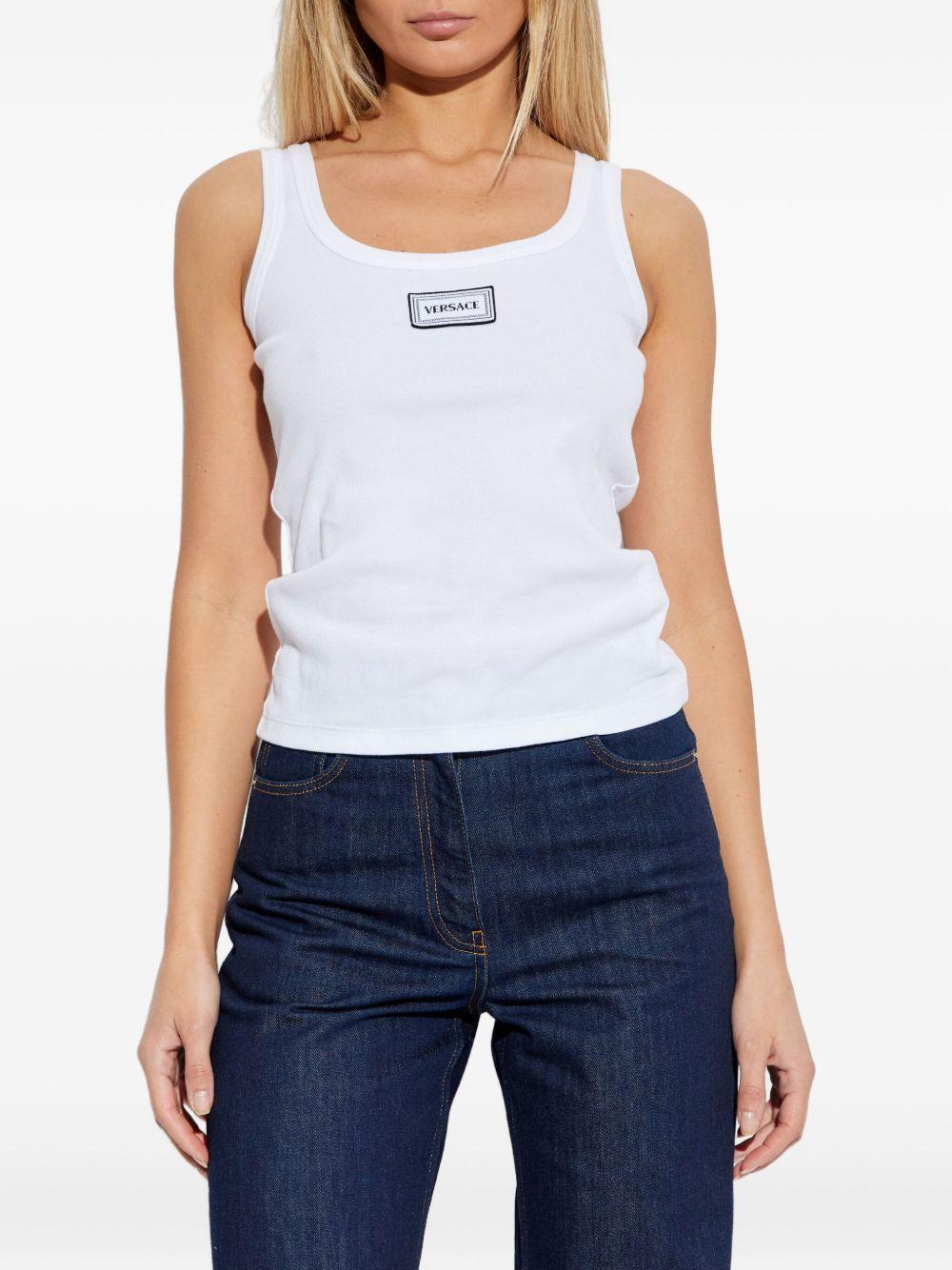 Ribbed Stretch Cotton Tank Top 1023210 1A172221W000 VERSACE