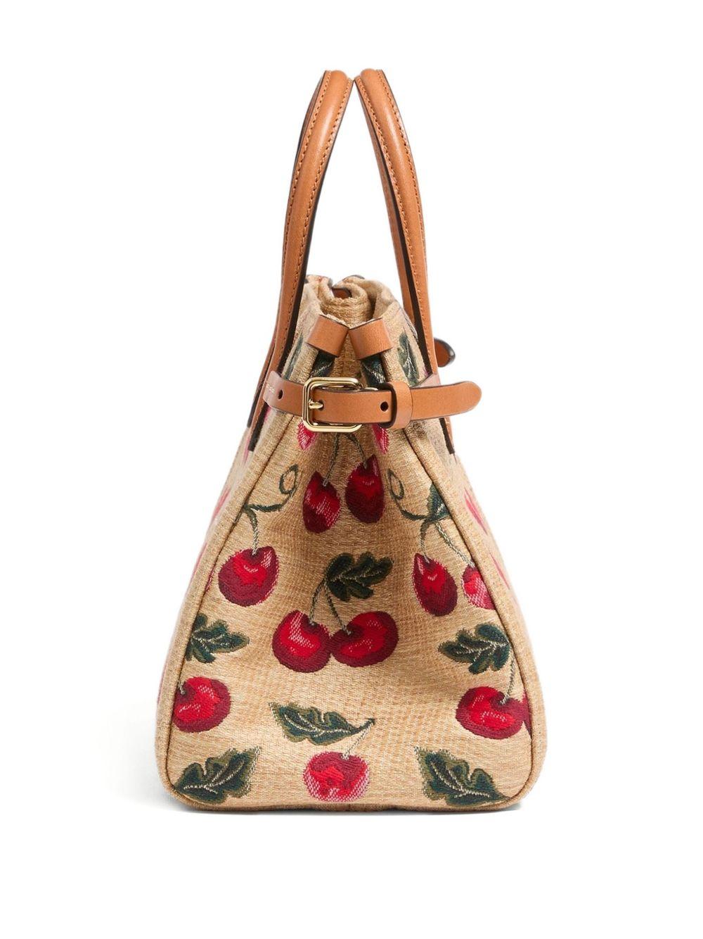 SMALL SHOPPING BAG IN JACQUARD RAFFIA WITH CHERRYFIC PATTERN 6W0B0R20MCZ R9F VALENTINO GARAVANI
