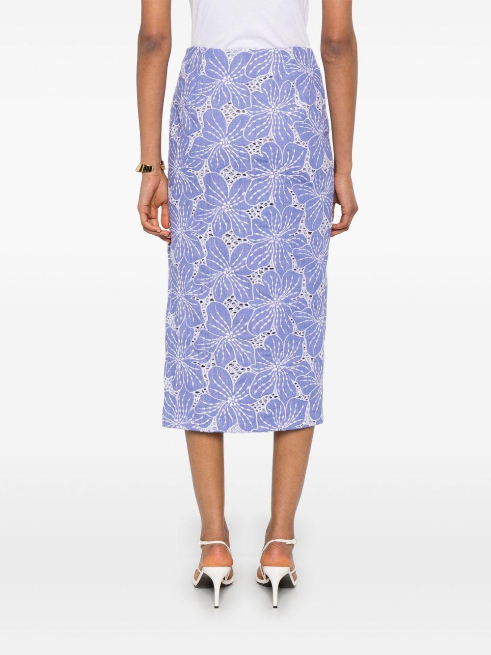Foral-embroidered midi skirt<BR/><BR/> 78AAE319 NR005325 GENNY