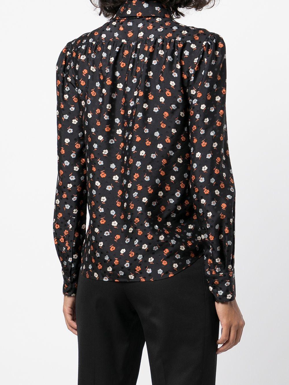 Black/orange/white cotton floral-print long-sleeve blouse 660889Y5D17 1084 SAINT LAURENT